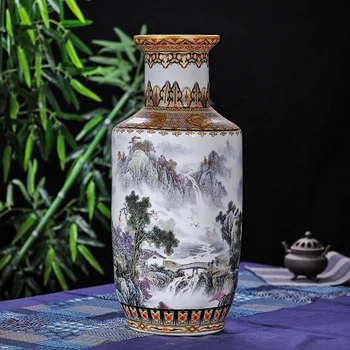 

ANTIQUE CHINESE RIVERS AND MOUNTAINS FLOOR VASE JINGDEZHEN HANDMADE GOLDEN DRAWING LARGE FLOOR VASE FOR HOME DECOR