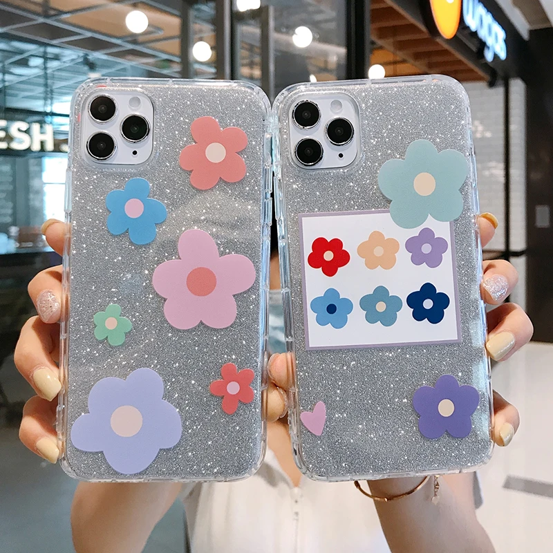 Блестящий лазерный чехол с цветочным рисунком для iPhone 11 прозрачный Мягкий тонкий