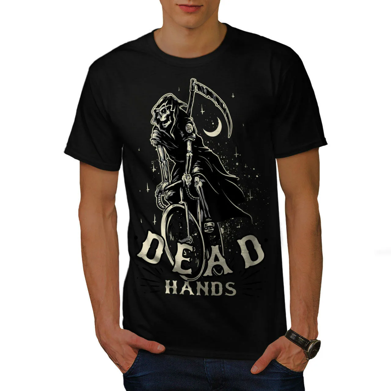 

Dead Hands Funny Grim Reaper Rider Graphic Design Printed T-Shirt. Summer Cotton Short Sleeve O-Neck Men's T Shirt New S-3XL