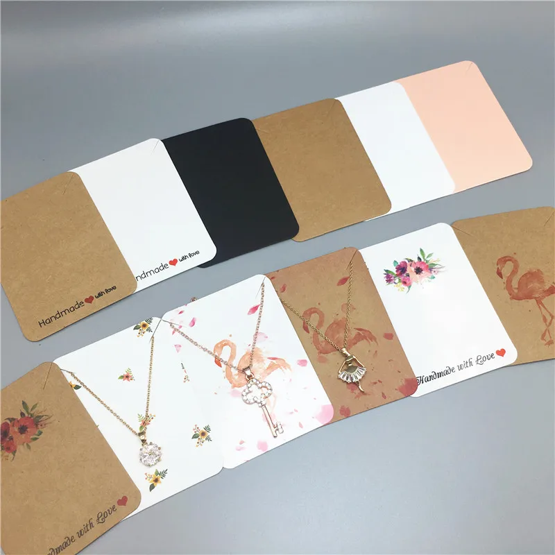 

Multi Color Printed Flowers and Blank Kraft Paper Card Popular Necklace Jewelry Display Cards Package Card 7.8x5.6cm 10Pcs