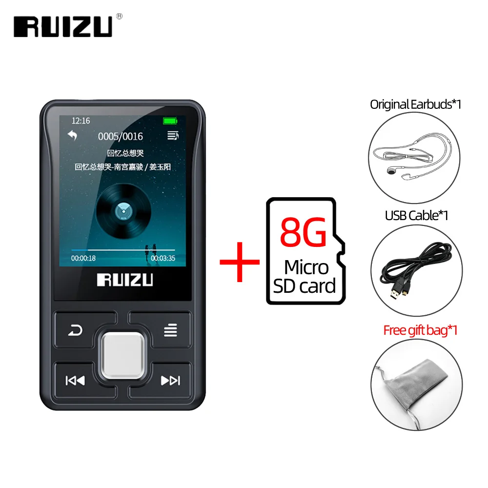 RUIZU X55 Клип Спорт Bluetooth MP3 плеер 8 Гб мини с экраном Поддержка TF карты, FM, запись, электронная книга, часы, шагомер музыкальный плеер - Цвет: With 8GB TF Card