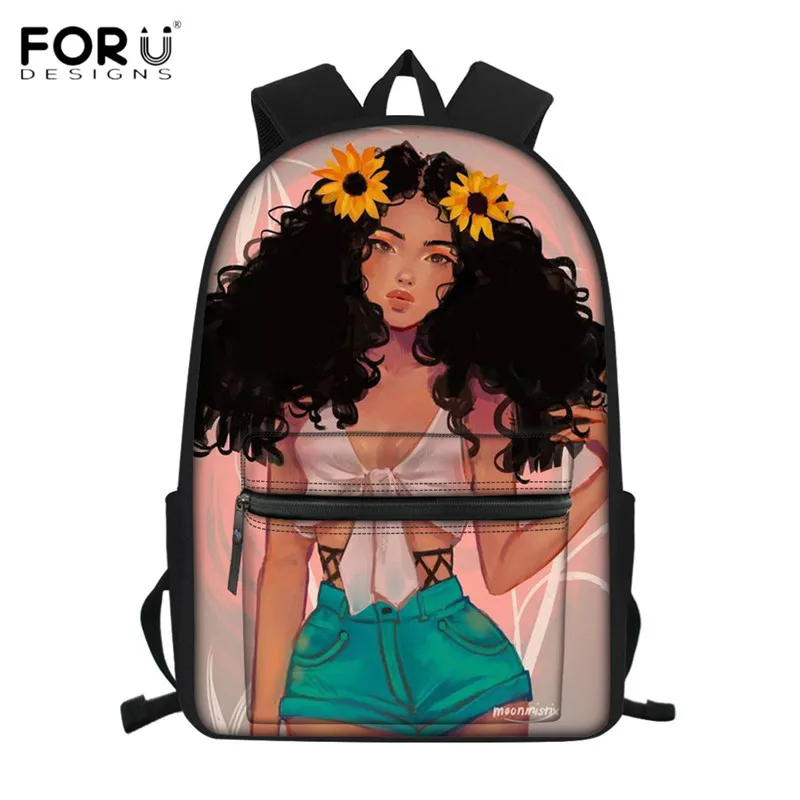 FORUDESIGNS/детские школьные сумки для девочек, черные Волшебные афро-женские модные школьные сумки с принтом, рюкзаки для детей, большие дорожные мягкие рюкзаки - Цвет: HMC1699Z58
