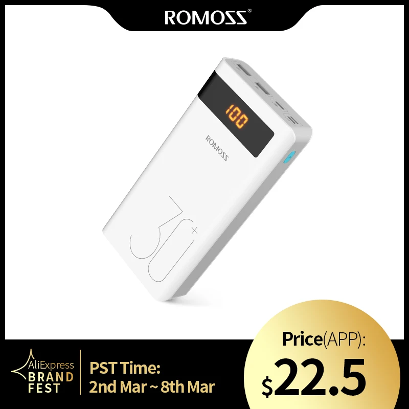 Günstig ROMOSS 30000mAh Power Bank PD Quick Charge Power QC 3,0 Schnelle Lade für iPhone Huawei Tragbare Exterbal Batterie Ladegerät