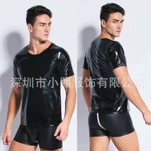 Мужское сексуальное нижнее белье, жилет из лакированной кожи, обтягивающий, искусственная кожа, для сцены, с коротким рукавом, украшение для платья