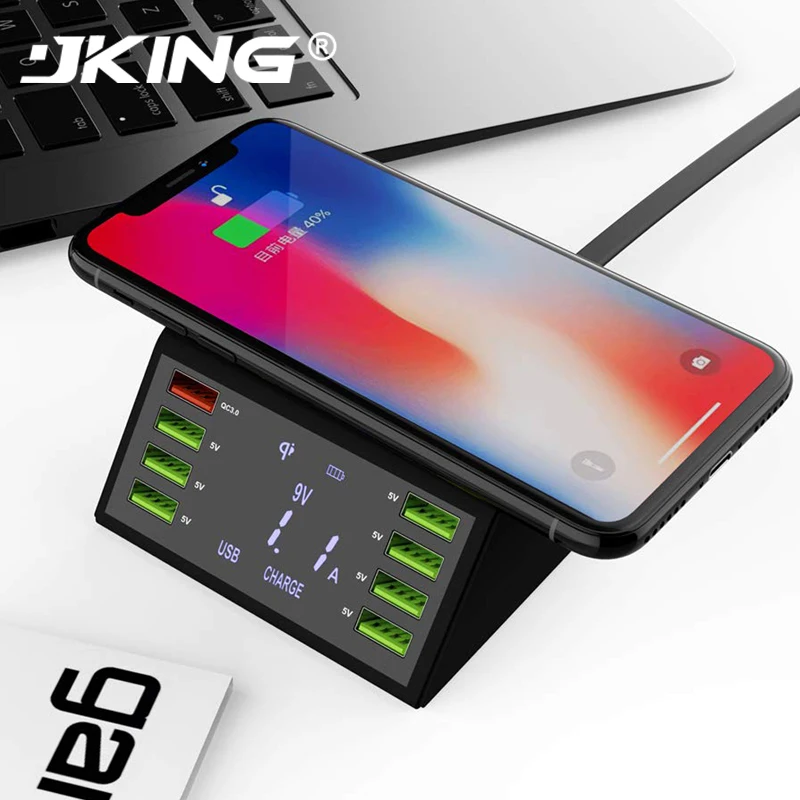 

New Multi 8 Port Lcd USB Qi Wireless Charger For Iphone X 8 Plus Quick Charge 3.0 Fast Charger For Samsung S10 S9 S8 Xiaomi Mi 9