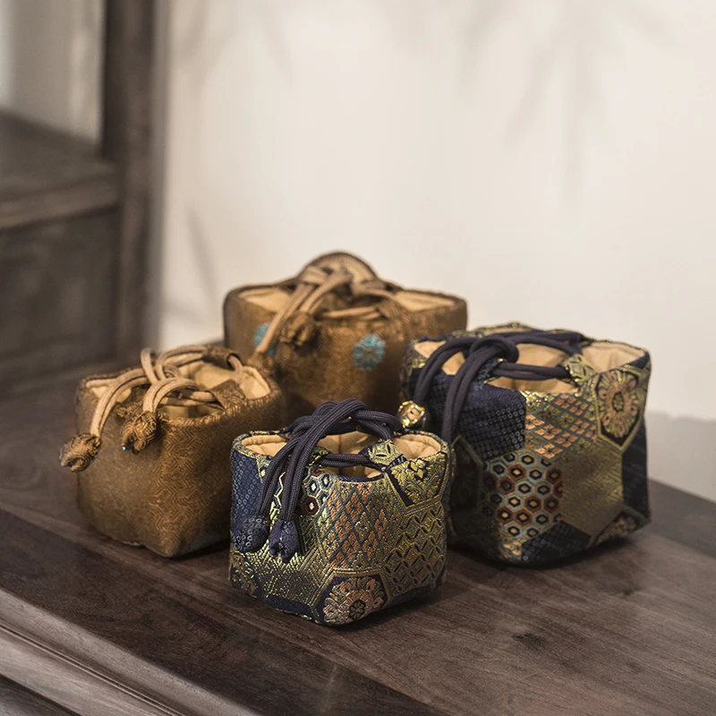 Chinese Style Retro Brocade Tea Set Storage Bag Portable Cotton Linen Tea Cozies Household Travle Accessory Hand Bag ZH566