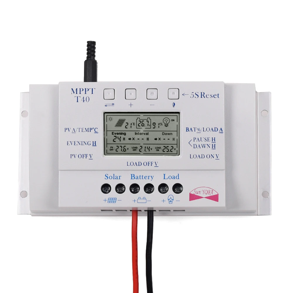 

MPPT40A Overload Protection High Efficiency LCD Display Charge Regulator Solar Controller Home Dual Timer Control PWM Auto