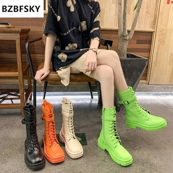 

Winter Fashion Ankle Boots For Women Thick Sole Platform Boots Ulzzang Leather Women's Boots Woman Shoes Gladiator Boots 35-40