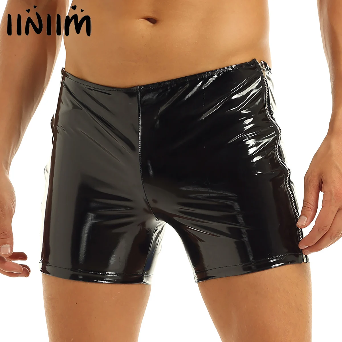 Iiniim, мужские блестящие трусы с боковой молнией, трусы-боксеры, привлекательное сексуальное нижнее белье для ночного клуба, вечерние шорты
