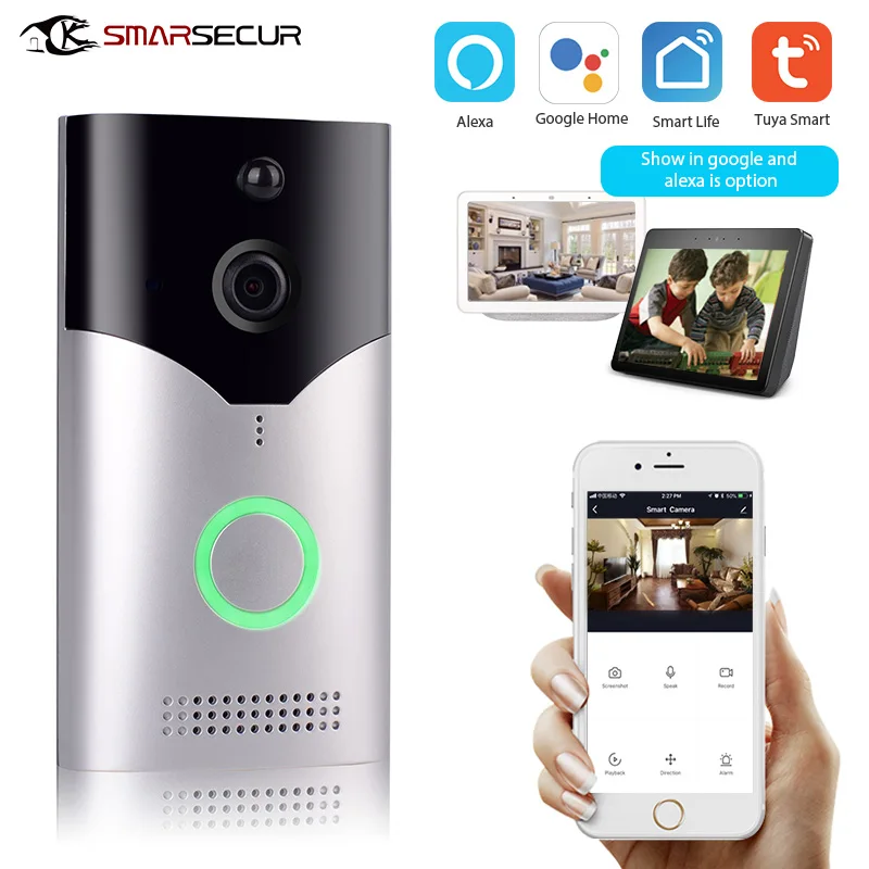 

Дверной звонок Tuya Smart Life HD 1080P, Wi-Fi, с голосовым управлением через приложение, беспроводной видеодомофон с защитой от дождя и пассивным ИК датчиком движения