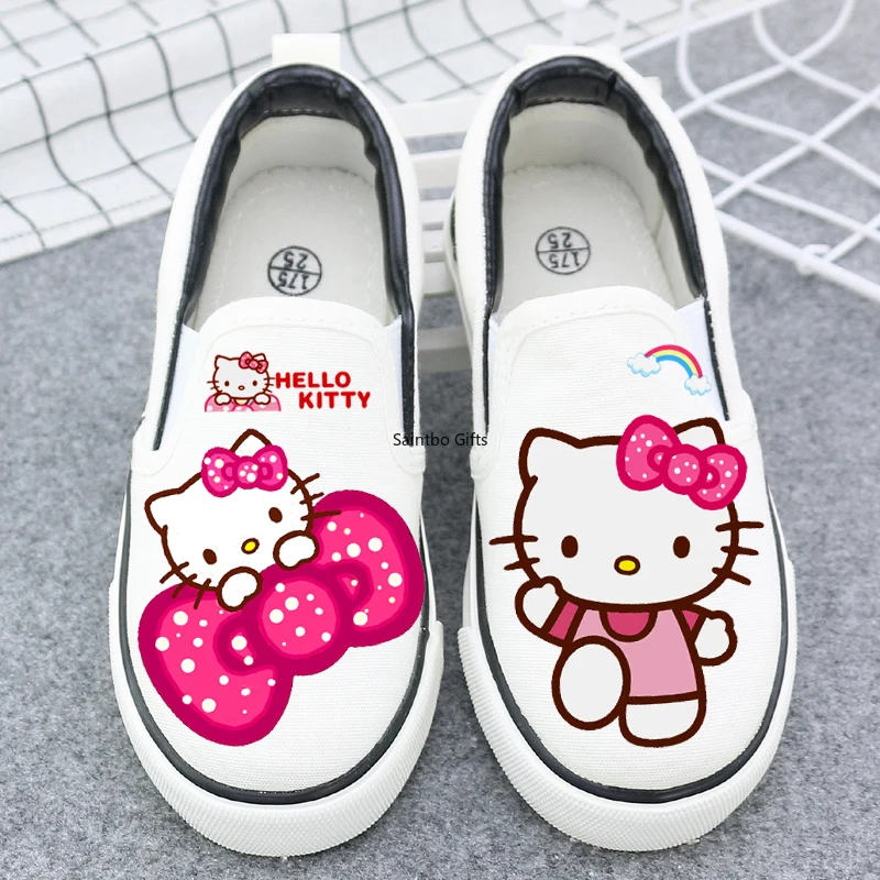 Кроссовки для девочек, расписанные вручную; Hello Kitty; детская обувь для девочек; парусиновая обувь с низким верхом; Детские кроссовки; кроссовки для маленьких девочек; Детские лоферы