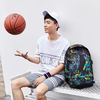 

New Style Backpack Men's High School Students School Bag Oxford Cloth lan qiu bao Outdoor Sports Backpack she wen bu