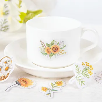 

46pcs/pack Daisy Sunflower Label Kawaii Diary Handmade Adhesive Paper Flake Sticker Scrapbooking Stationery Decor Diy