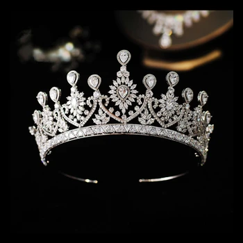 

Parmalambe Luxury Zircon Queen Crown Bridal Wedding Retro Tiara Jewelry Vintage court Headband Crown Wedding Hair Accessory