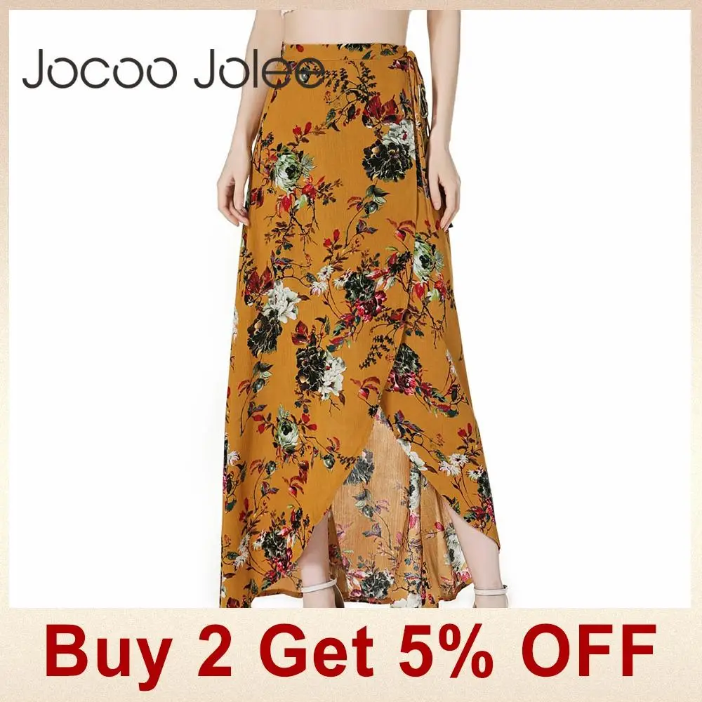Jocoo Jolee Женская длинная юбка с цветочным принтом, летняя Новинка, богемный стиль, на шнуровке, асимметричная пляжная юбка для женщин