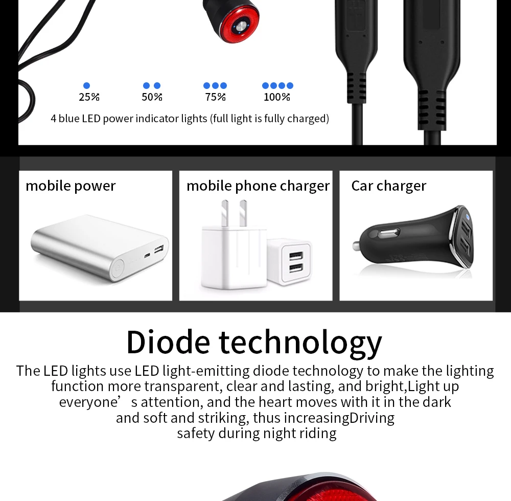 Bicycle Taillights Intelligent Brake Sensor Taillights MTB/ Road Bike Rear Bicycle Rear Light USB Brake Tail Light 6-20 Hours