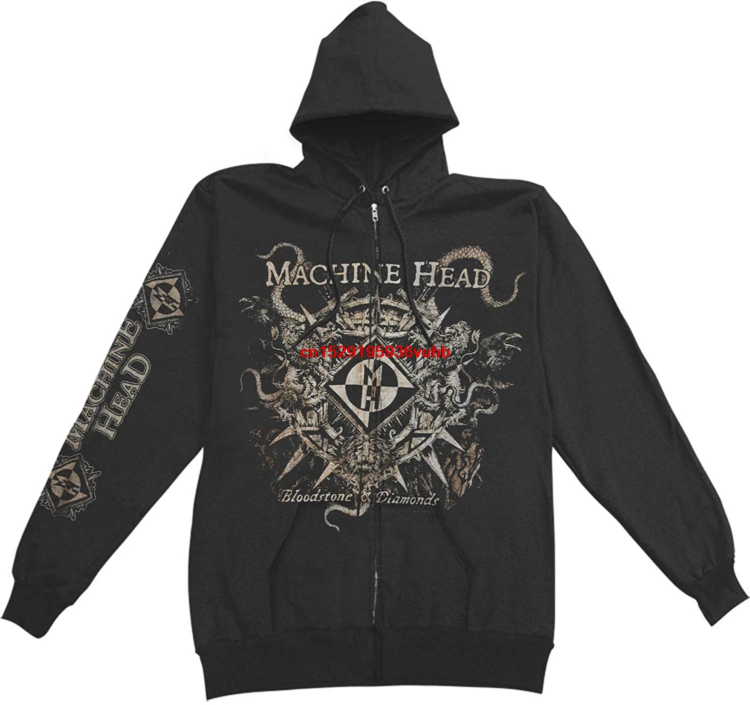 Machine Head Men's Bloodstone Diamond Zippered Hooded Sweatshirt Black |