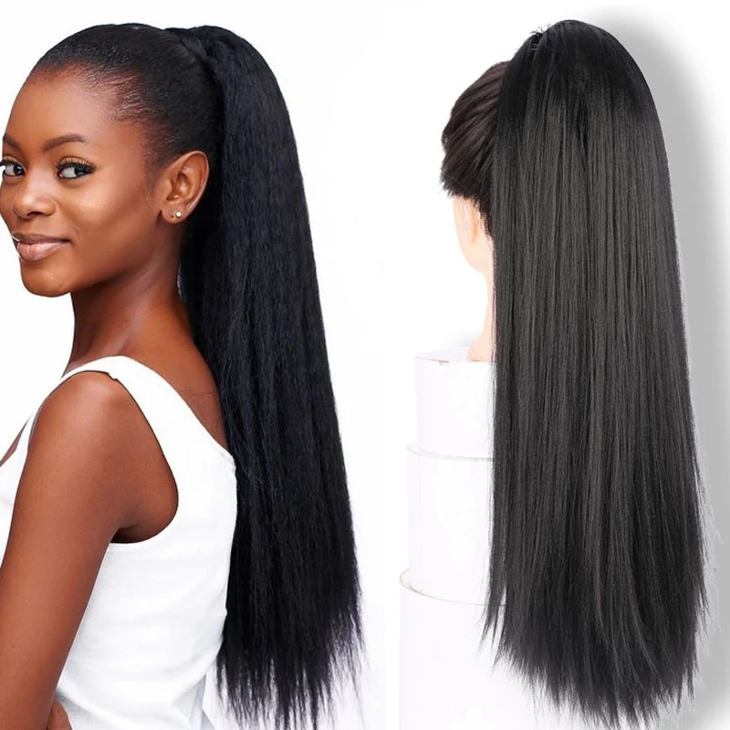 Jinkaili Ponytail Hair Synthetic Long Afro Straight Hair Ponytail Extension For Women Black Clip In Ponytail Hair Aliexpress