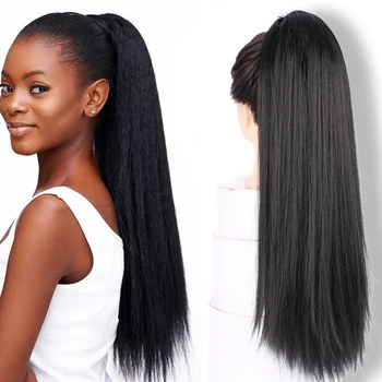 

JINKAILI Ponytail Hair Synthetic Long Afro Straight hair Ponytail Extension for Women Black Clip in Ponytail Hair