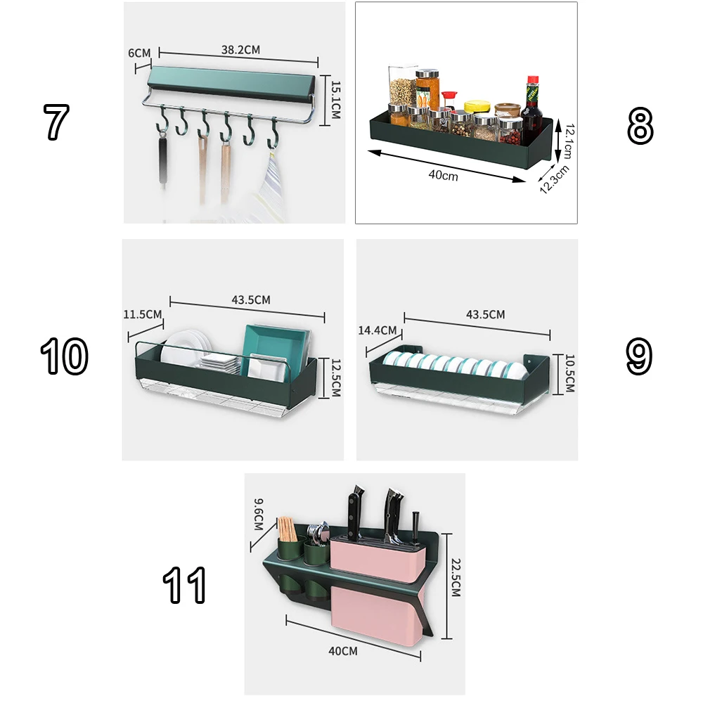 

Stainless Steel Wall Mounted Kitchen Storage Rack Dish Drying Drainer Knife Holder Cutlery Spice Organizer Hooks Shelf
