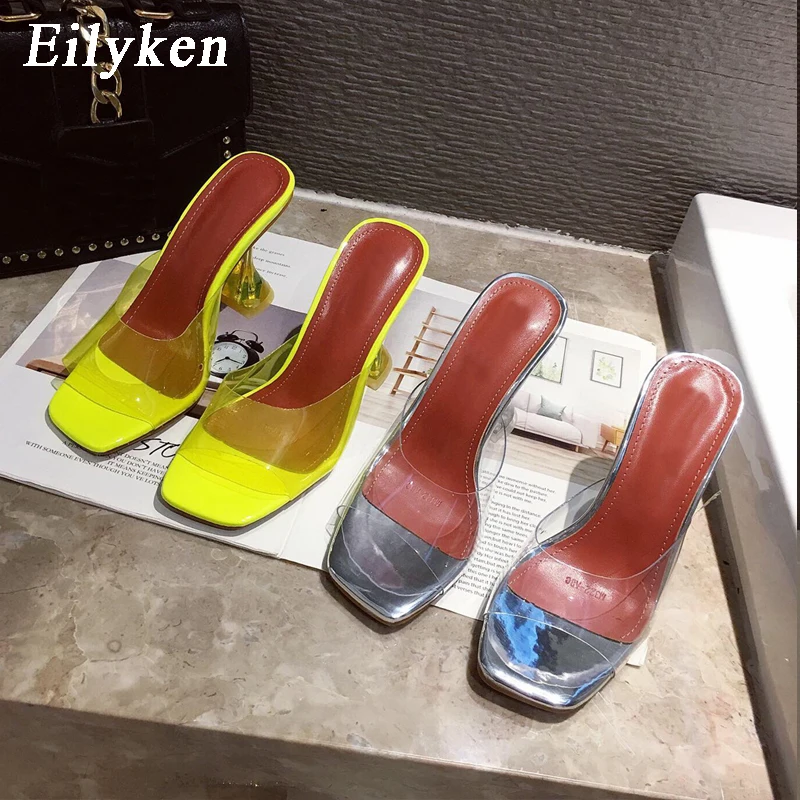 Босоножки Eilyken желтые женские блестящие сандалии с открытым носком прозрачные на