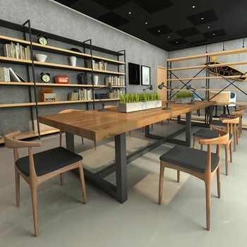 

Simple solid wood desk office building large wrought iron strip conference table multi-person negotiation training table