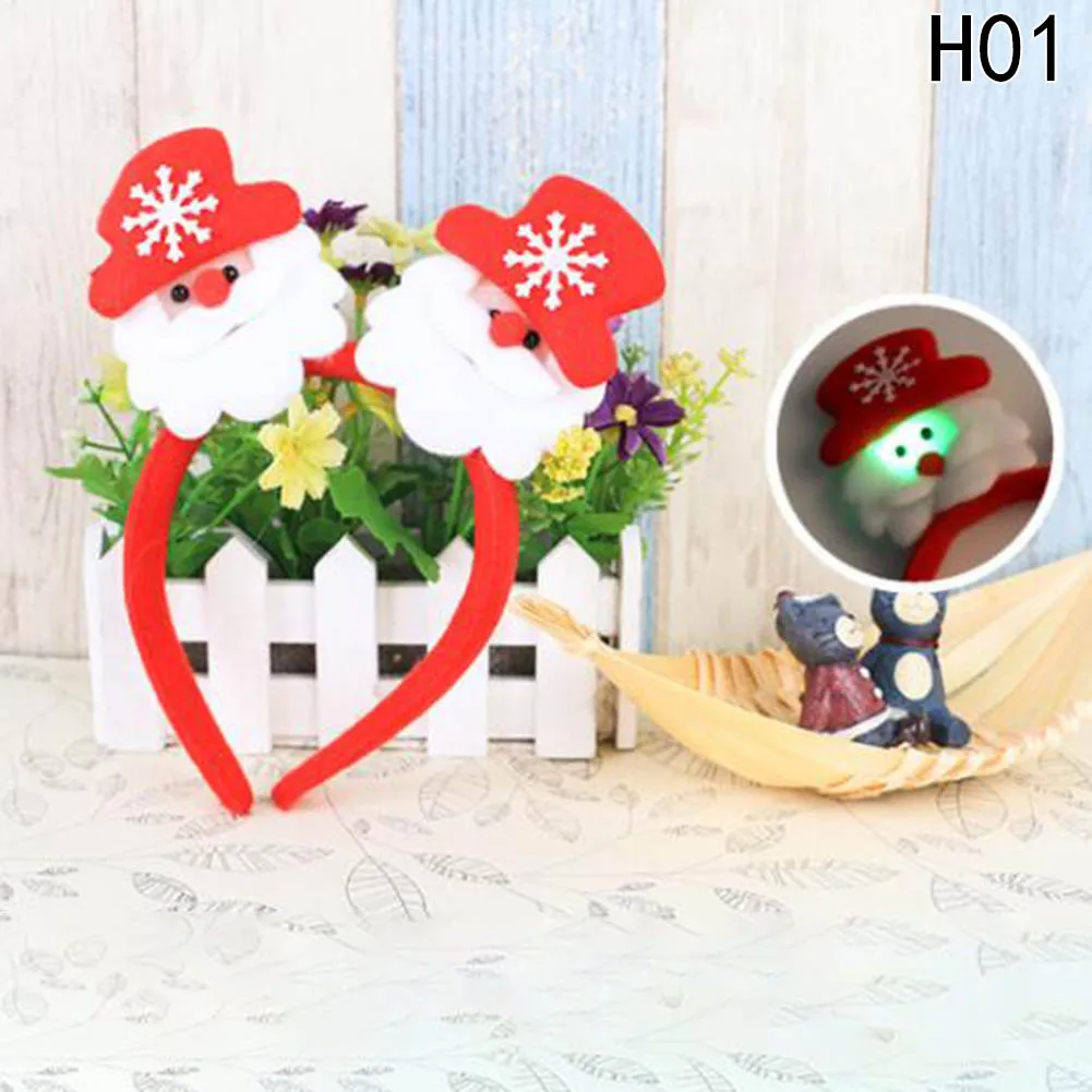 Christmas Headband Luminous Single / Double Santa Claus / Deer/ Snowman Head Button Battery Operated LED Light Glowing
