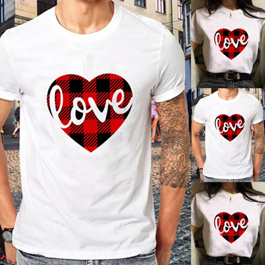 

2020 2.14 Valentine's Day T-shirt Boys and Girls Short Sleeves Printing Slim Tops Blusas