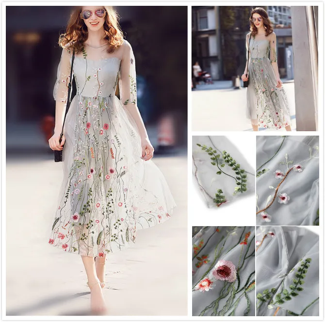 

Woman Sexy Dresses New Heavy Work Dress Fashion Tulle Embroidery flowers Elegant Goddess Fan Dress