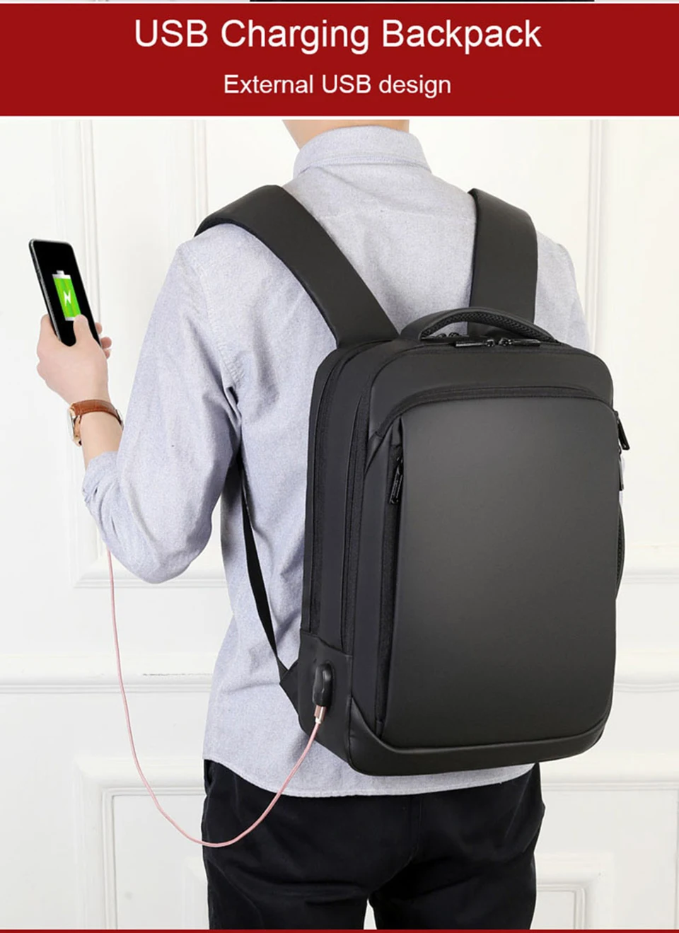 Laptop Business Mens Backpack Notebook Student School Backpacking Male USB Charging Waterproof Backpacks Smart Travel Bags Pack (2)