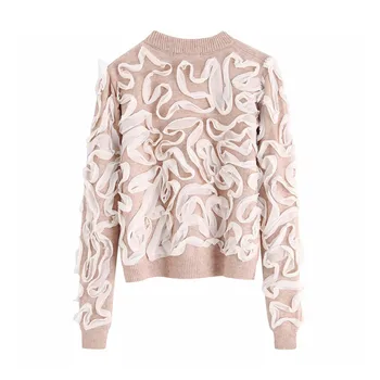 

Elegant patchwork knitted women sweaters O neck long sleeve stretchy pullovers female sweet pink cute tops