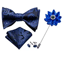 Мужской галстук-бабочка, синий, самозавязывающийся галстук-бабочка, Шелковый Галстук Пейсли, набор, карманные Квадратные запонки, бутоньерка, Подарочный галстук для свадебной вечеринки, Barry.Wang