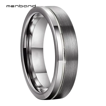 

Unique Wedding Band Women Tungsten Wedding Ring Flat Band Offset Groove Brushed Polished Finish 6MM Ring Box Available