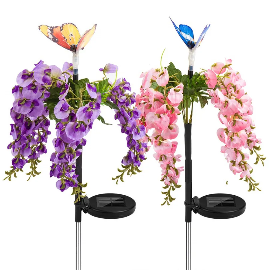 

Solar powered Lawn Flower Lights Garden Stake Decorations Outdoor Multi Color Butterfly LED Landscape Christmas Party Light