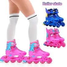 Удобные и дышащие коньки роликовые высокие эластичные полимерные наполнения Встроенные коньки с регулировкой четырех размеров для детей мальчиков и девочек