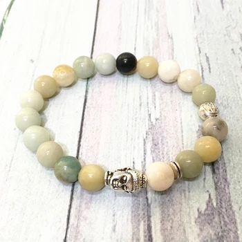 

MG0614 New Design Buddha Head Energy Bracelet Natural Amazonite Handmade Bracelet Emotion Elimination Bracelet Free Shipping
