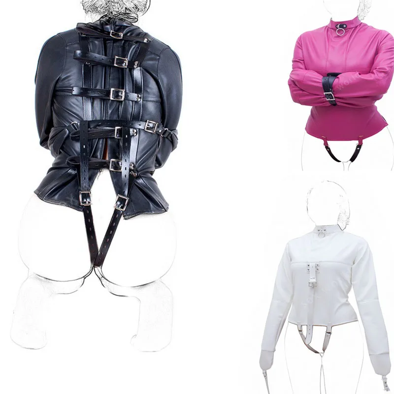 L/XL Leather Straitjacket with Crotch Strap Female Straight Jacket Gimp Costumes BDSM Slave Role Bondage Harness Toys for Women |