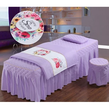 

4-Piece Beauty Bed Massage Table Set - Soft Cotton Facial Bed Cover - Includes Sheets and Bedspread Pillowcase Cover -Light Purp
