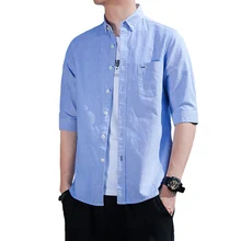 Chemise à manches mi longues pour homme, 100% coton, coupe cintrée, tissu respirant, à la mode, Oxford