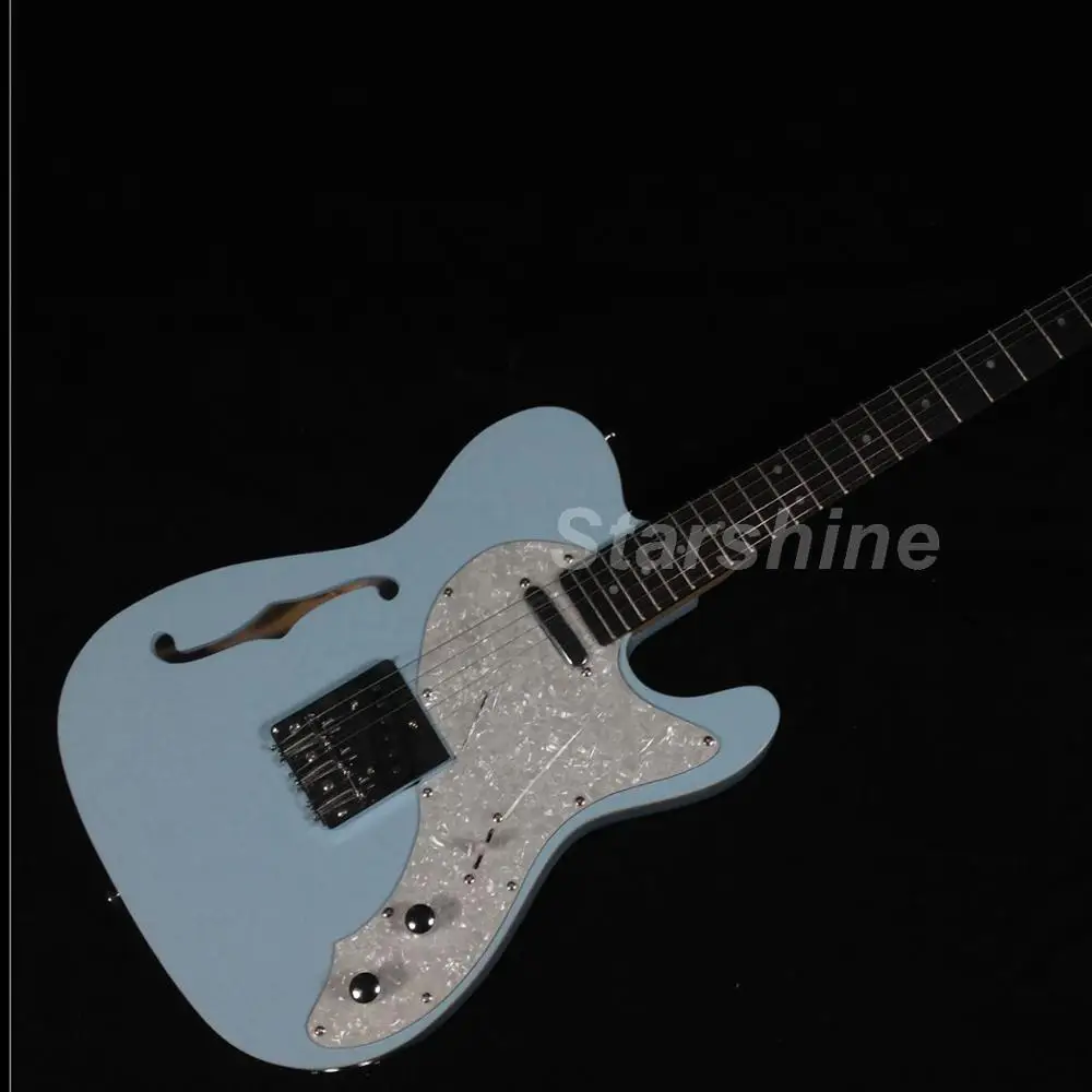 

Stock F Hole TL Electric Guitar T-ER1 Blue Color Strings Thru Body Pearl Pickguard