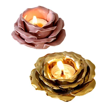 

Creative Refined Petal-Shaped Water Lily Ceramic Candlestick Golden Candle Holder Candle Cup