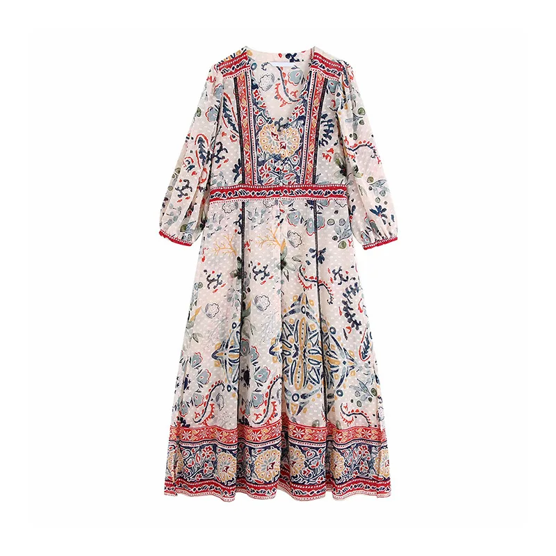 

Western Style WOMEN'S Dress New Products Positioning Printed Slit Shirt Dress Women's Holiday Casual Long Skirts