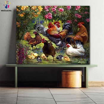 

DIY Colorings Pictures by Numbers with Colors a Group of Chickens Picture Drawing Painting by Numbers Framed Home Canvas Animal