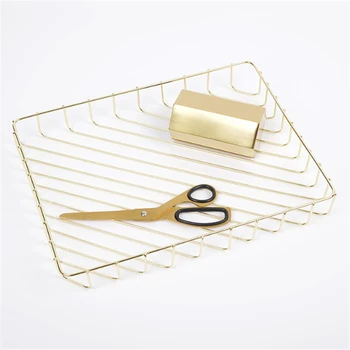 

Ins Golden Storage Basket Rose Gold Wrought Iron Desktop Sundries Basket Cosmetics Organizer Baskets Office Desk Toiletry Basket