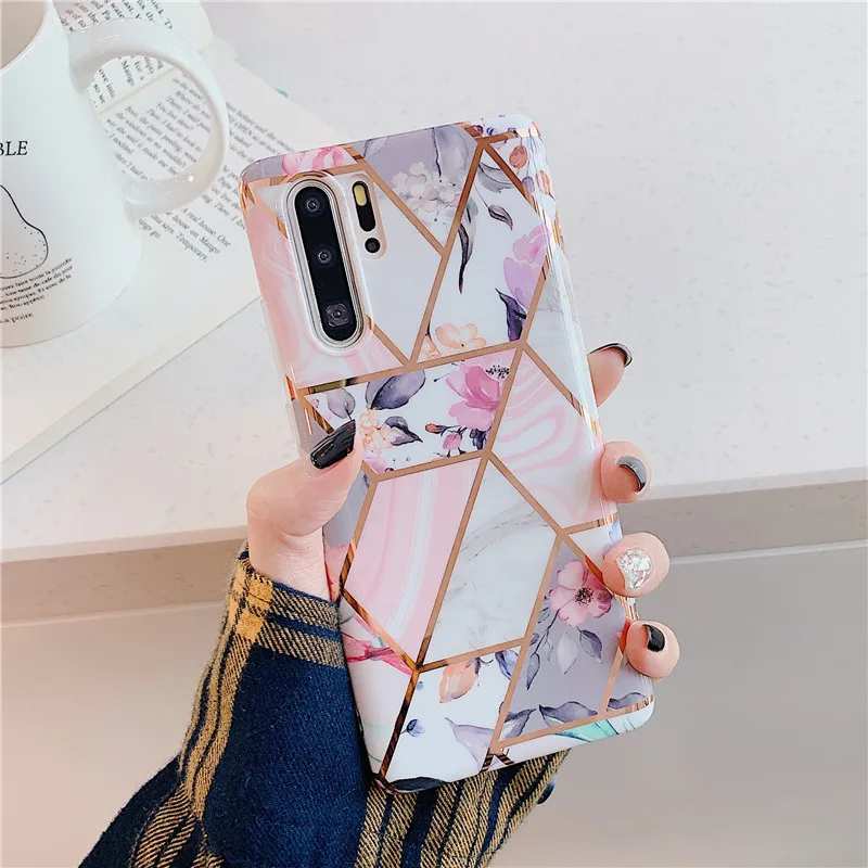 FLYKYLIN чехол с гальваническим геометрическим мраморным цветком для Huawei P30 P40 Lite P20 Pro