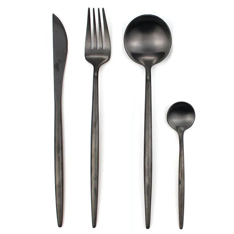 

6Sets 24PCS Matte Black Silverware Stainless Steel Cutlery Set Dinnerware Set Dinner Golden Tableware Forks Knives Teaspoon Set