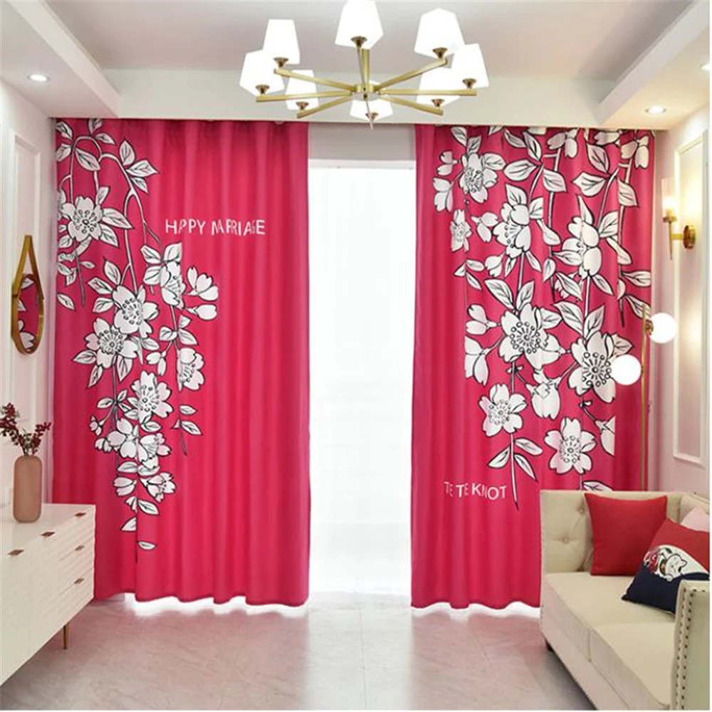 Modern Minimalist Wedding Curtain Red Curtains Cherry Blossom Printing Custom New Curtains Bedroom Thick Windshield 3d Curtains Curtains Aliexpress
