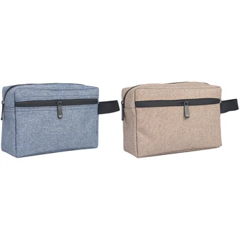 

2 Pcs Travel Men Wash Bag Makeup Bag Toiletry Wash Kit Storage Pouch for Women Cosmetic Bag-Blue & Brown