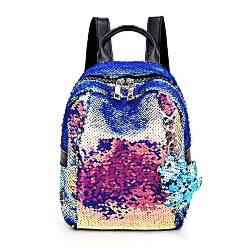 Для женщин Сияющие Блестки рюкзак из искусственной кожи для девочек Мини дорожная Наплечная школьная сумка ранец для женщин, девушек, детей школьная сумка для книг - Цвет: Blue