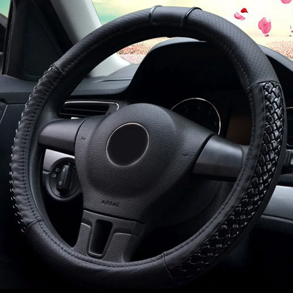 1 шт Универсальные чехлы рулевого колеса автомобиля из натуральной кожи, 14,2-15,3 дюймов дышащий Противоскользящий авто чехол рулевого колеса автомобиля